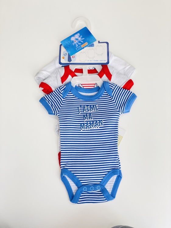 Picture of IK1178- 3 PACK BOYS BABY GROWS